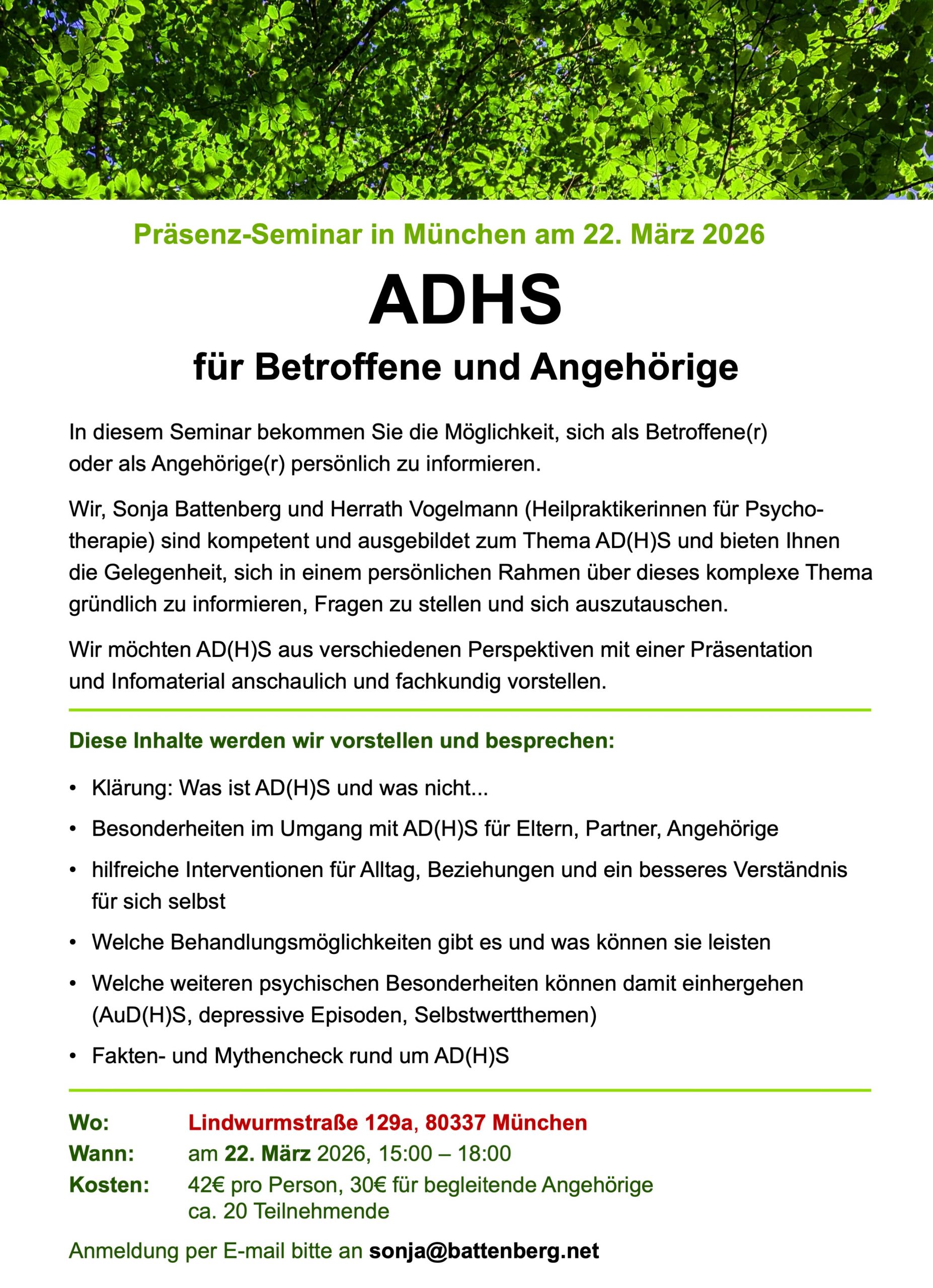 Seminar AD(H)S für Betroffene und Angehörige