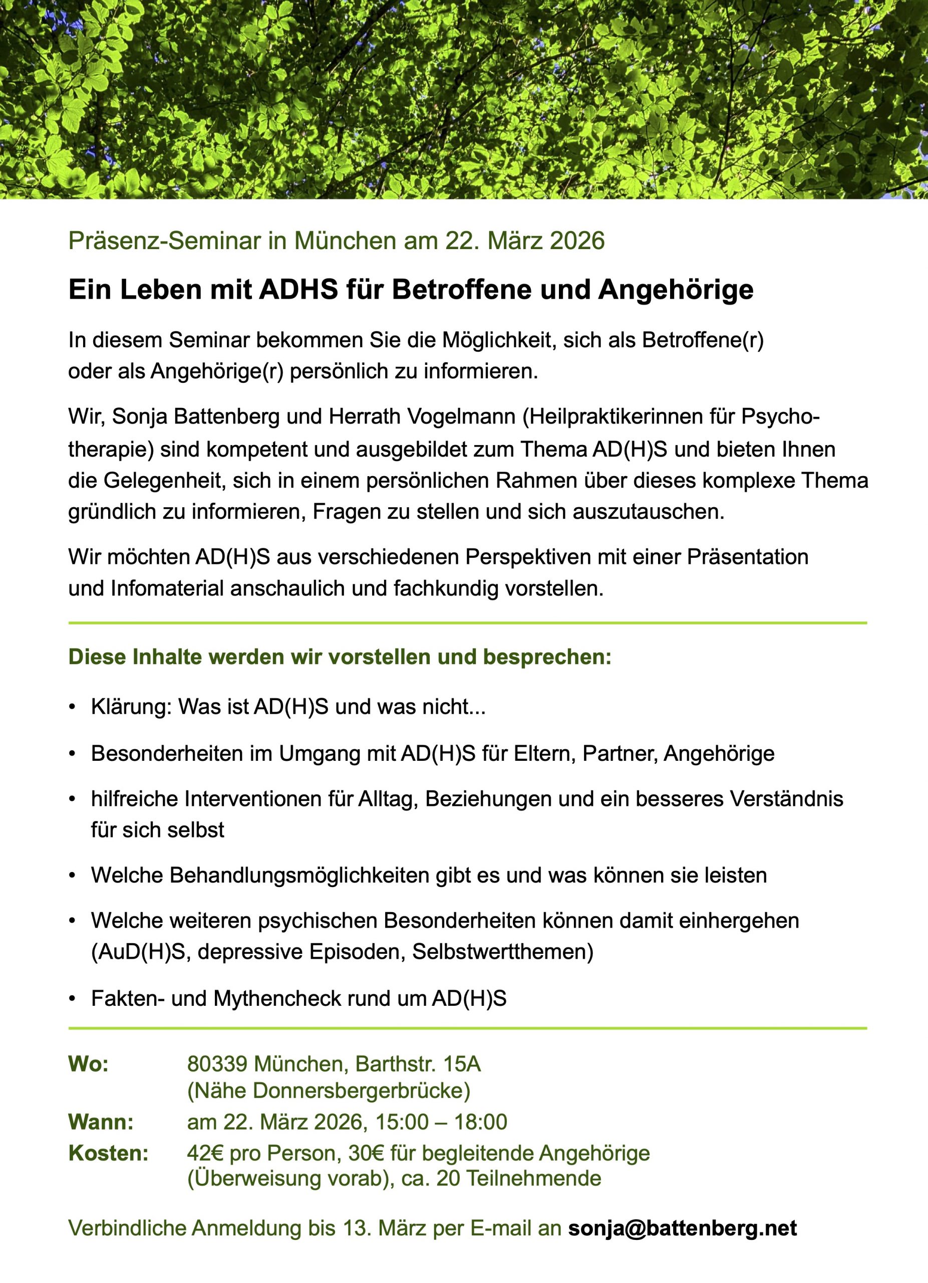 Seminar AD(H)S für Betroffene und Angehörige